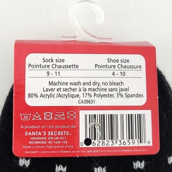 Santa's Secret Women's Cozy Socks Double Layer Black Festive Reindeer Size 9-11 - Picture 5 of 6